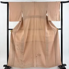 【在庫一掃】 【美品】 付下げ 身丈162.5cm 裄丈61cm S 袷 草花 シルエット 刺繍 薄オレンジ 正絹 秀品 【中古】