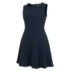 50b12 【美品】Rene ルネ ツイードワンピース ノースリーブワンピース 6016520 34サイズ ネイビー コットン100％ レディース 女性用u02t