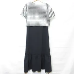 良品 BLUE LABEL CRESTBRIDGE ブルーレーベルクレストブリッジ コットンソロハイゲージポンチワンピース 38 ネイビー×ボーダー レディース 古着 中古 USED