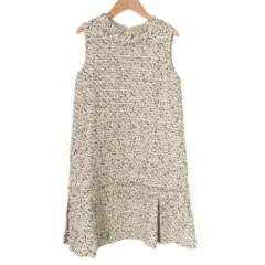 美品 FOXEY フォクシー マーブルフラワー リボンツイード ワンピース 37726 サイズ38 ベージュ レディース 古着 中古 USED