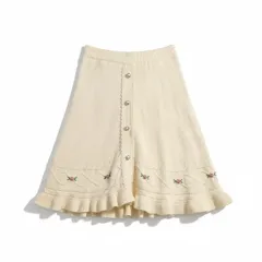 アクシーズファム アイボリー ニット フラワー 刺繍 スカート