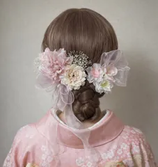 成人式　髪飾り　卒業式　結婚式　リボン　ピンク　ドライフラワー　ヘッドドレス