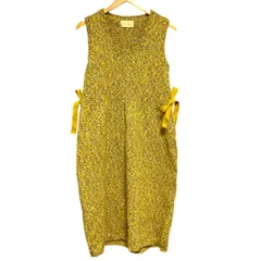 美品 PINK HOUSE ピンクハウス サイドリボン ノースリーブ ミックスニット ワンピース イエロー レディース 古着 中古 USED