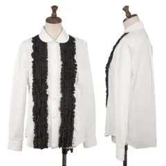 トリココムデギャルソンtricot COMME des GARCONS裁ち切りフリル装飾ラウンドカラーシャツ 白黒M
