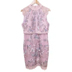 未使用 SOBRE ソブレ ノースリーブ 総レース ひざ丈 胸パッド付き パーティードレス ワンピース 大きいサイズ XL ピンク レディース 古着 中古 USED