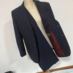 高級 ロロピアーナ セットアップスーツ イタリア黒 ピンストライプ 【L】