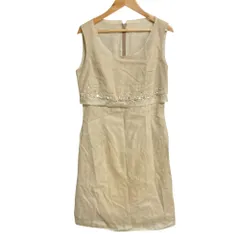 良品 FOXEY フォクシー フェイクスエード ビーズ装飾 ノースリーブ ひざ丈 ワンピース 40 ベージュ レディース 古着 中古 USED