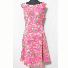 美品 Sybilla シビラ リネン ノースリーブ アブストラクトプリント 刺繍 ワンピース サイズM ピンク レディース 古着 中古 USED