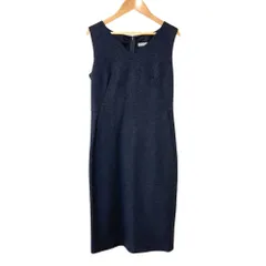 美品 Theory luxe セオリーリュクス ツイードジャージー ノースリーブ ひざ丈 ワンピース 38 ネイビー レディース 古着 中古 USED