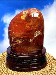 カーネリアン（紅玉髄）オルカアゲート 天然ポリッシュ原石 台座付き