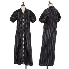 ♪着物リメイク♪ 正絹　モノトーンまんじゅ菊づくしの紬　前開きワンピース ♪着物リメイク♪ 正絹 モノトーンまんじゅ菊づくしの紬 前開き