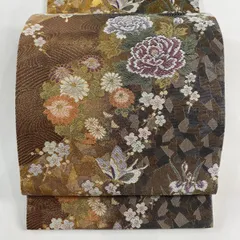 【在庫一掃】 【美品】 袋帯 秀品 草花 蝶 金銀糸 箔 金色 六通 正絹 【中古】