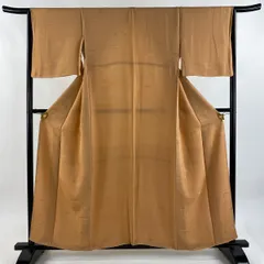 【在庫一掃】 色無地 身丈158cm 裄丈64.5cm M 袷 地紋 オレンジ 正絹 優品 【中古】