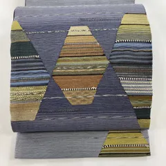 【在庫一掃】 【美品】 袋帯 秀品 紬地 縞 幾何学模様 金銀彩 灰色 お太鼓柄 正絹 【中古】