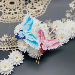 つまみ細工　髪飾り　正絹  鶴の髪飾り　夫婦鶴　白菊　結婚式　花嫁　白無垢　色打掛　和装ヘアアクセ　振袖髪飾り