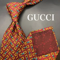 【極美品】GUCCI グッチ ネクタイ 総柄 GG柄 ロゴ ボルドー イエロー