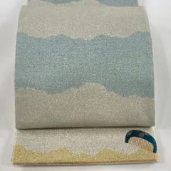 【在庫一掃】 【美品】 袋帯 秀品 関西仕立て 幾何学模様 銀色 六通 正絹 【中古】