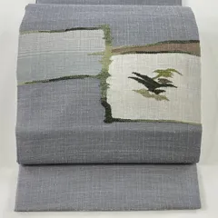 【在庫一掃】 開き名古屋帯 秀品 幾何学 灰色 正絹 【中古】
