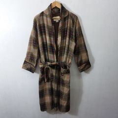 NISHIKAWA 西川 Good Night ガウン コート チェック 総柄 アウター 古着 vintage オレンジ グリーン M 110cm B333