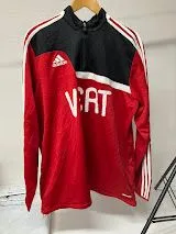 ADIDAS 刺繍ロゴ ハーフジップジャージ レッド L US古着