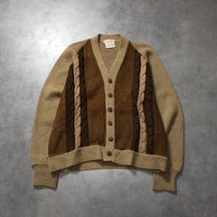 60〜70s アクリルカーディガン マスタードカラー ストライプ アメカジ