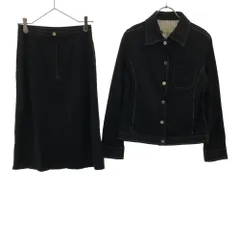 Aquascutum アクアスキュータム 日本製 ステッチ入り スカートスーツ 上下 セットアップ 11 ブラック ストレッチ入り スカート後ジップ レディース 古着のサムネイル