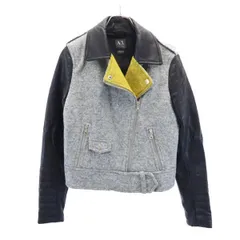 ARMANI EXCHANGE アルマーニエクスチェンジ ウールブレンド イミテーションレザー ライダースジャケット S グレー系 切替 レディース 古着のサムネイル