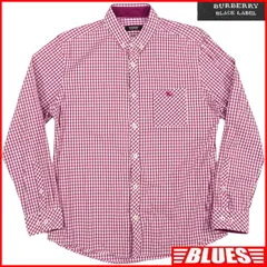BURBERRY BLACK LABEL 廃盤 バーバリーブラックレーベル シャツ L 赤 三陽商会 メンズ 長袖 ピンク ギンガムチェック 長袖シャツ 刺繍 ボタンシャツサイズL一覧←SEULB屋着古← TY4322