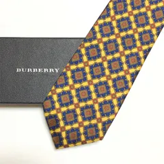 未使用級 バーバリー BURBERRY ネクタイ シルク100% ブルー / オレンジ / ブラウン 総柄 スクエア チェック風 261-873