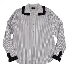 コムデギャルソン オムプリュスCOMME des GARCONS HOMME PLUS 染めフリル装飾ストライプシャツ 白黒XS