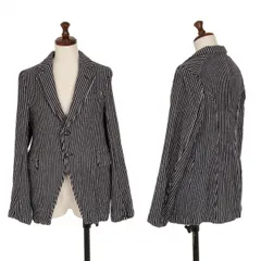 コムコム コムデギャルソンCOMME des GARCONS ウールストライプカッタウェイジャケット 紺白SS