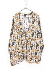 レディース 古着 90s Universal Scrubs 犬 マルチ アニマル 総柄 ノーカラー ホスピタル シャツ ジャケット L 