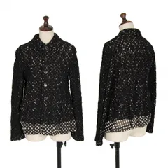 コムコム コムデギャルソンCOMME des GARCONS レースレイヤードドットプリントラウンドカラージャケット 黒XS