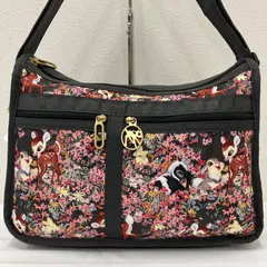 9383　LeSportsac　レスポートサック　 ショルダーバッグ　斜めがけ　紐調節可能　 デラックスエブリデイ　マチ拡張　バンビ　 ディズニー　花　動物　総柄　エッセンシャル　ナイロン　軽量　レディース