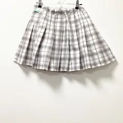 古着　LOVETOXIC　ラブトキシック　プリーツ　チェック　総柄　スカート　150サイズ　ドライ　ホワイト　白　ベージュ　スクールガール風