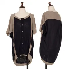 ワイズY's バイカラー切替半袖ニットカーディガン 紺モカ2