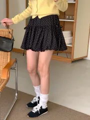 プリン ドット スカート 春新商品 ドット リー リボン フリル レイヤード キュロット