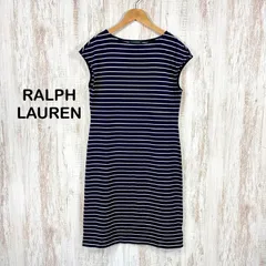 LAUREN RALPH LAUREN ローレンラルフローレン ボーダー フレンチスリーブ コットン ワンピース ネイビー
