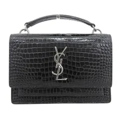 【本物保証】 希少 レア 超美品 サンローラン パリ SAINT LAURENT PARIS サンセット 533026 ハンドバッグ クロコ型押し ブラック
