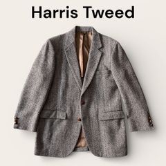 ハリスツイード テーラードジャケット チェック くるみボタン ブルー