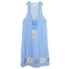 ピンクハウス★おしゃれジャンパースカート リボンモチーフ エプロン風 ウエストリボン ブルー系 z17815