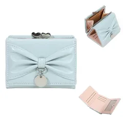 ギフト ミニバッグ対応 軽量 カード収納多め 大容量 小さい財布 コンパクト 三つ折り かわいい 韓国風 リボン ハート型口金 ミニ財布 がま口 レディース 財布 [MACITEET]