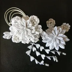 つまみ細工の髪飾りセット/白/結婚式/七五三/成人式/卒業式