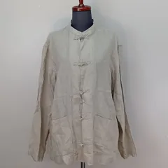 無印良品　L‐XLサイズ　結び釦シャツ　チャイナシャツ　スタンドカラー　リネン100%　MUJI　【0092】