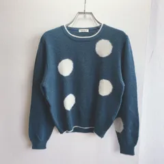 美品⭐️  ロイヤルアスコット royal ascot モヘア ニット ドット 水玉 ウール混 wool 毛 平成 レトロ 00s y2k ショート丈 短丈 クロップド丈 ふわふわ 長袖 青色 ブルー 総柄 大人 可愛いのサムネイル