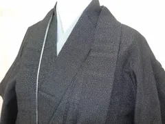 P41741　交織　墨色　アンサンブル　羽織と着物　男物　c