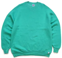 90s USA製 RUSSELLラッセル 無地 前V スウェット エメラルドグリーン XL★ブランク オールド ビンテージ クルーネック ビッグサイズ