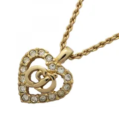 ★SALE【6jab0412】クリスチャンディオール ネックレス CDロゴ ハートモチーフ GPメッキ ラインストーン ゴールド【中古】レディース