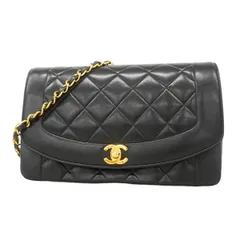 ★SALE【6ae5137-k】シャネル ショルダーバッグ マトラッセ ダイアナ ラムスキン ブラック ゴールド金具【中古】レディース