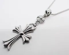 スカル　丸　フレアクロス　クロス　シンプル　ネックレス　ロック　パンク　ゴスロリ